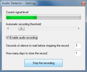 'Audio detector' settings